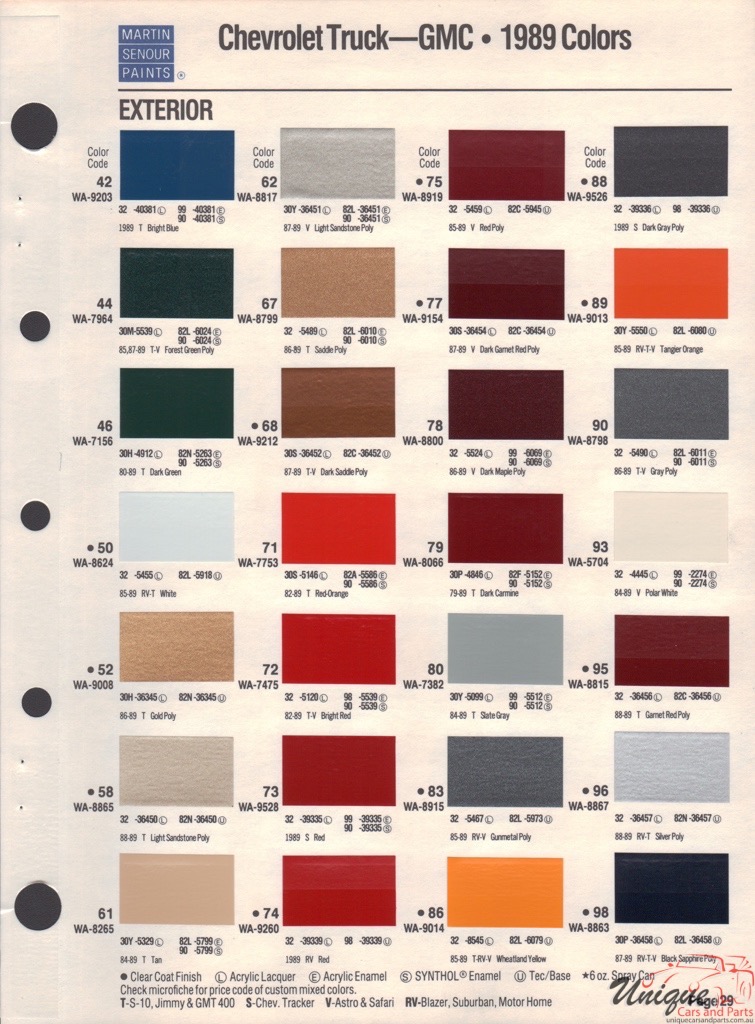 1989 GM Truck And Commercial Paint Charts Martin-Senour 1